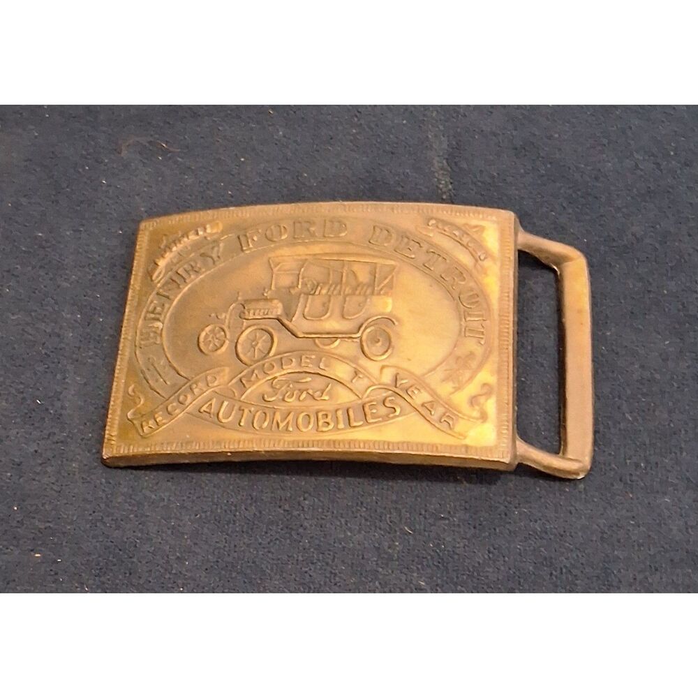1970's-80's Henry Ford Detroit Model T Brass Belt Buckle Record Year , numbered